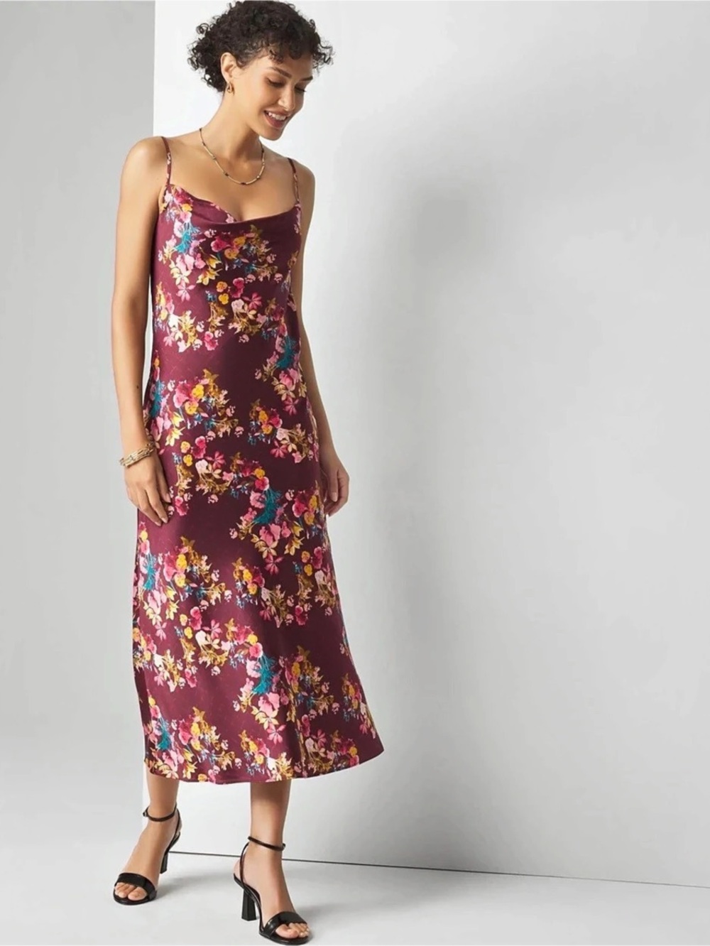 White House Black Market Sleeveless Cowl Neck Slip Midi Dress size 12 NWT